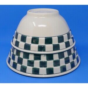 Hartstone USA Pottery Stoneware Green Checkered Nesting Mixing Bowls